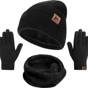 NWT Black MYSUNTOWN Beanie Scarf / Neck Wrap & Touchscreen Gloves